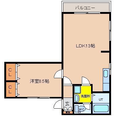 リバータウン末広(1LDK/4階)の間取り写真