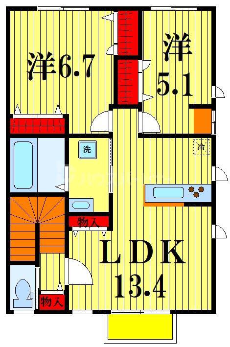 MASION D`AZUR(2LDK/2階)の間取り写真