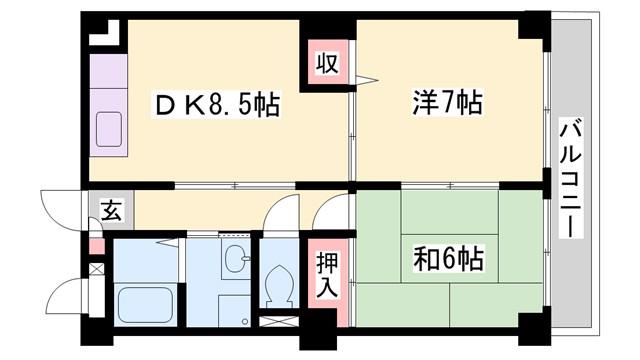 ピュア・エレガンス(2DK/4階)の間取り写真