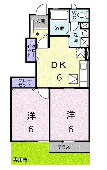 パーシモンガーデン(2DK/1階)の間取り写真