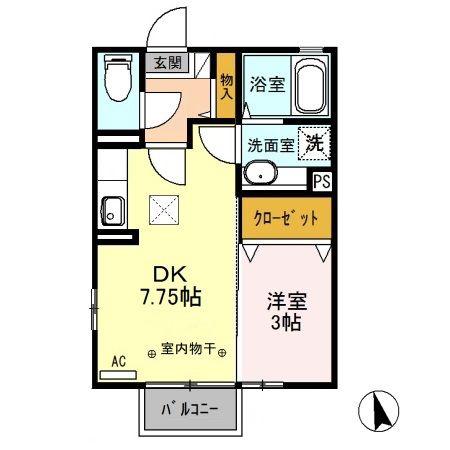 モナリエ II(1DK/1階)の間取り写真