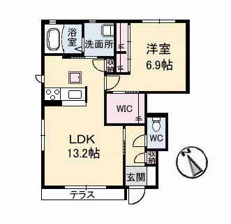 水島臨海鉄道 常盤駅(岡山) 徒歩15分 2階建 築17年(1LDK/1階)の間取り写真