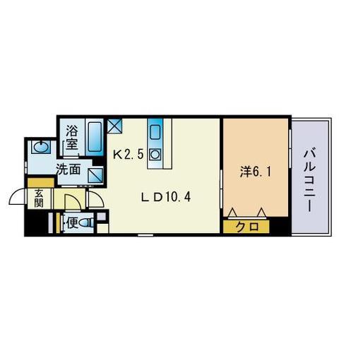 アーバス大手門(1LDK/6階)の間取り写真