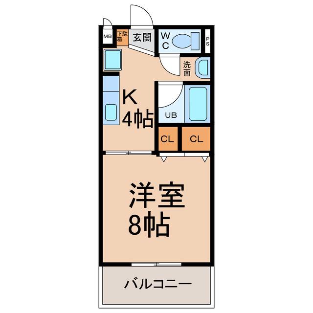 サンボナール A・B棟(1K/2階)の間取り写真