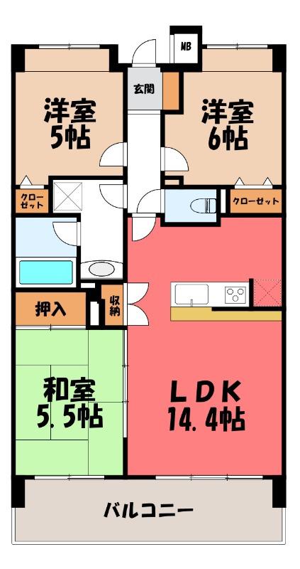 モナーク伊勢崎(3LDK/2階)の間取り写真