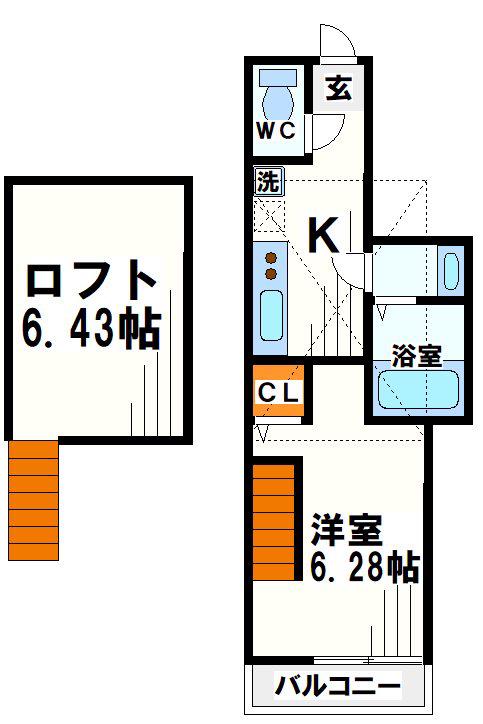 カスティーロつつじヶ丘(1K/2階)の間取り写真