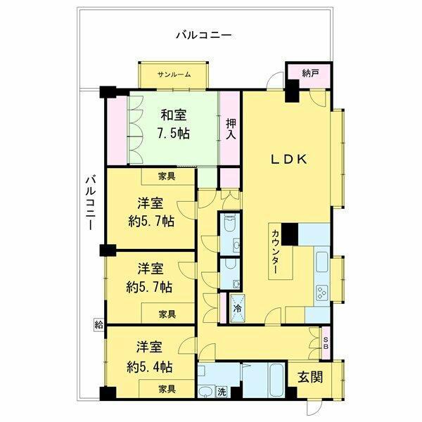 パルシティ笈川(4LDK/4階)の間取り写真