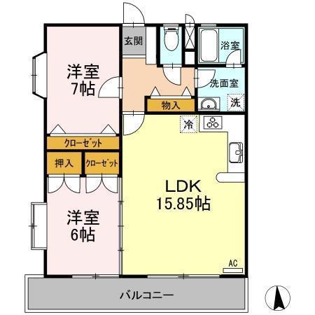 ラーバンハイツ(2LDK/2階)の間取り写真
