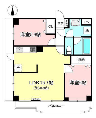 イーストヴィレッジ(2LDK/1階)の間取り写真