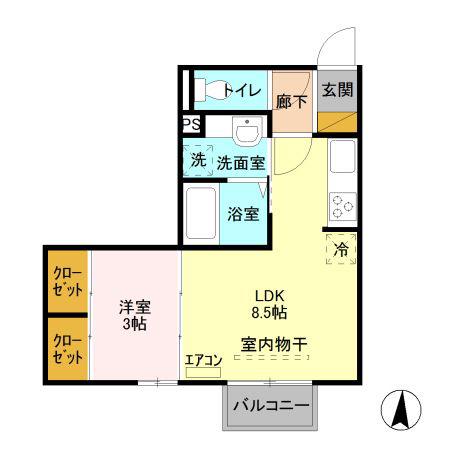 サンボナール(1LDK/3階)の間取り写真