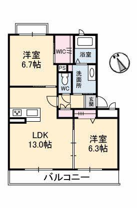 シャーメゾン スマイル(2LDK/2階)の間取り写真