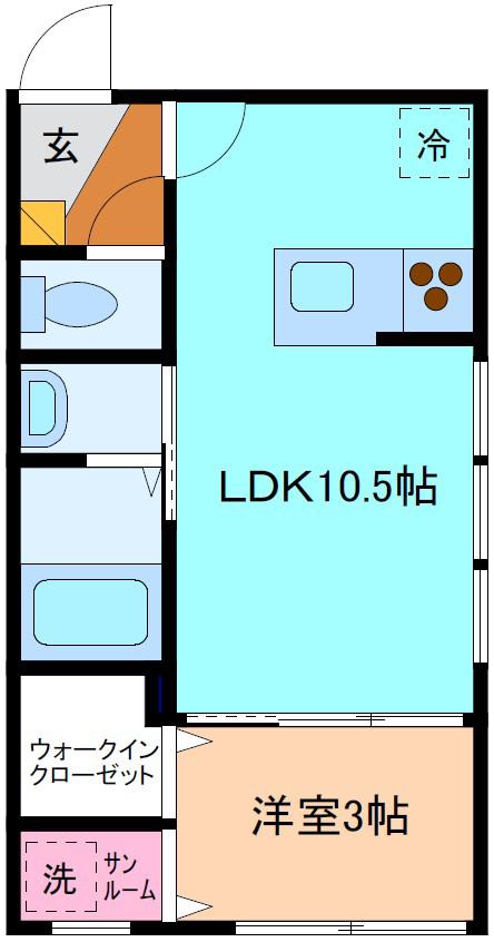 ヴァーチュオーゾ(1LDK/1階)の間取り写真