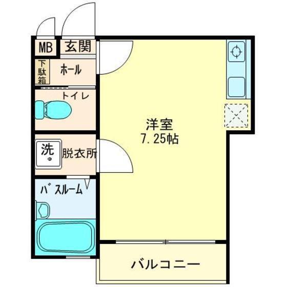 ロッシェルⅡ(ワンルーム/2階)の間取り写真