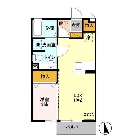 ホワイトミーティア(1LDK/2階)の間取り写真