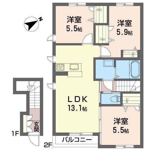 シャーメゾントミーC(3LDK/2階)の間取り写真