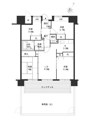 クラシオン荒江(4LDK/1階)の間取り写真