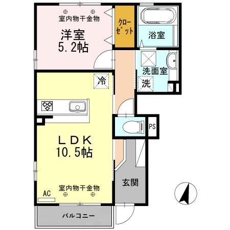 パルティールII B棟(1LDK/1階)の間取り写真