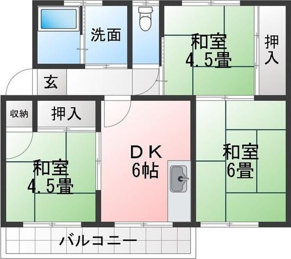 洞ヶ山壱番館(3DK/2階)の間取り写真