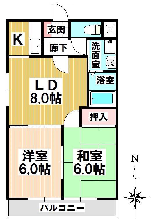 サンパティーク日向(2LDK/2階)の間取り写真