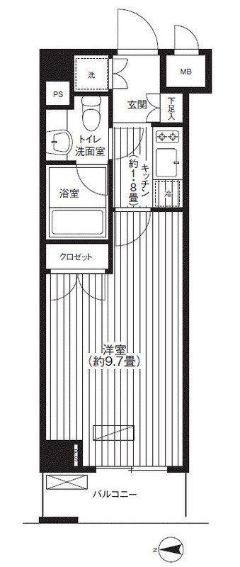 グランハイツ東新宿(1K/2階)の間取り写真
