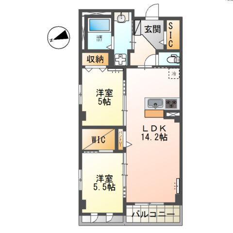 千葉パークストリート(2LDK/2階)の間取り写真