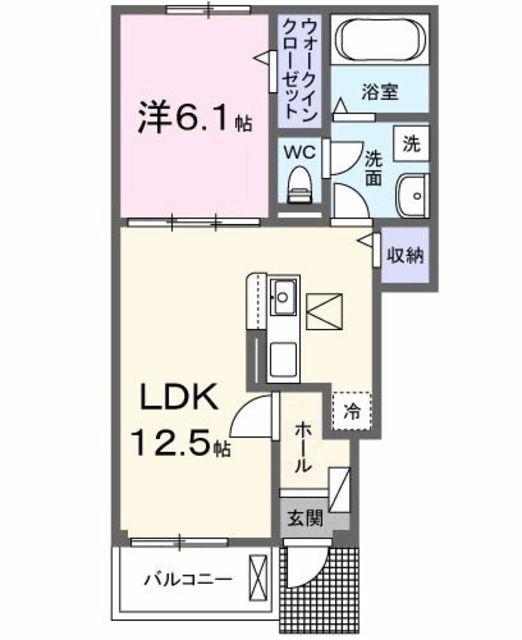 ヴェルドゥーラI(1LDK/1階)の間取り写真