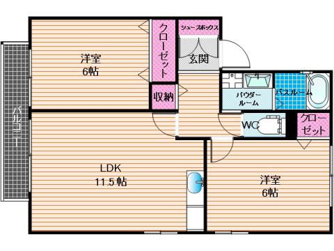 パークハイム皿山 C棟(2LDK/1階)の間取り写真