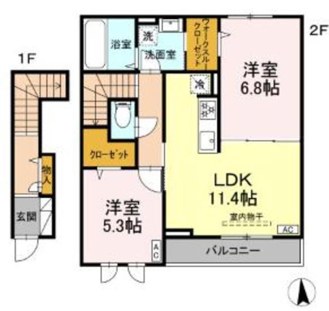 STUDIE(2LDK/2階)の間取り写真