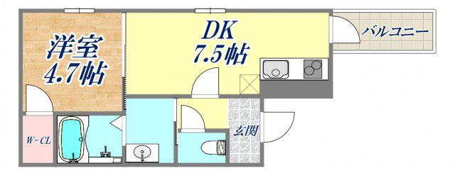 フジパレス小河通3番館(1DK/1階)の間取り写真
