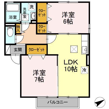 グランモア西市 A棟(2LDK/1階)の間取り写真