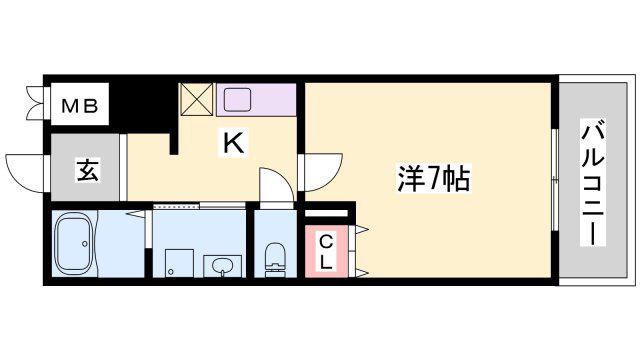 インタービレッジ船丘(1K/4階)の間取り写真