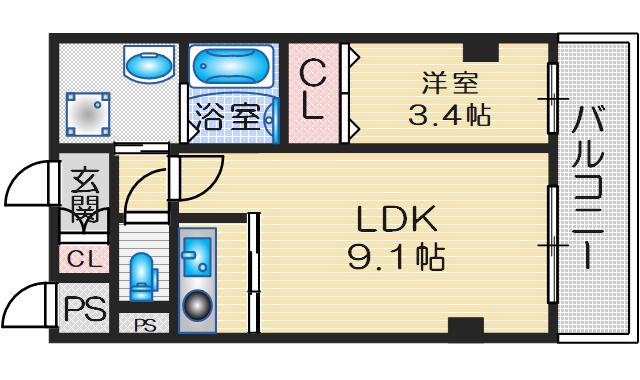 エスペランス箕面(1LDK/2階)の間取り写真