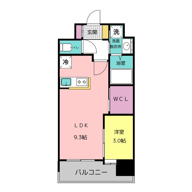 コモテリア渡辺通(1LDK/11階)の間取り写真