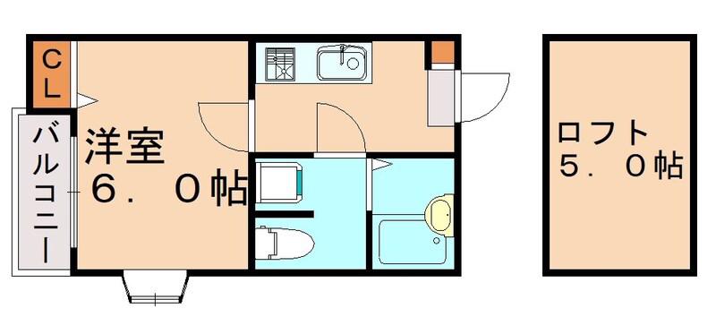ピュア箱崎東7番館(1K/2階)の間取り写真
