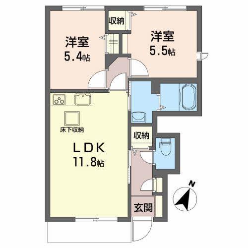 リバティI(2LDK/1階)の間取り写真