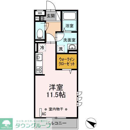 ナディア(ワンルーム/2階)の間取り写真