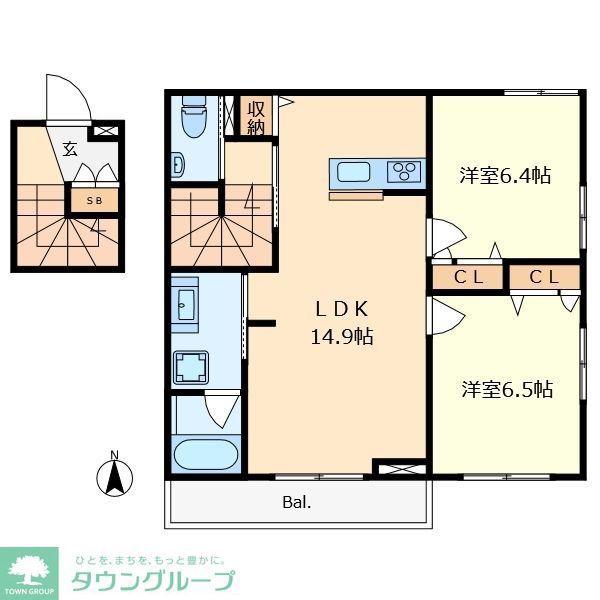 URBAN SUITES KUNITACHI(2LDK/2階)の間取り写真