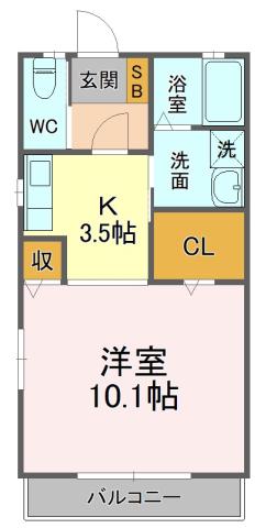 フレデリアA棟(1SK/2階)の間取り写真