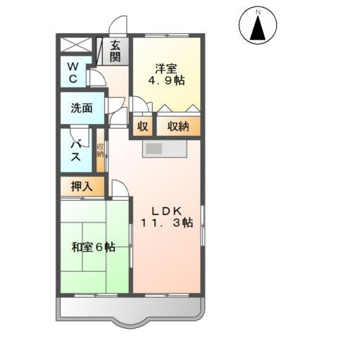 ドミールII(2LDK/2階)の間取り写真