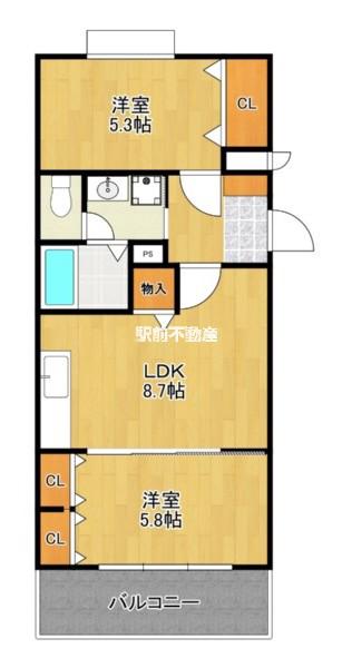 グランパーク天神B棟(2LDK/13階)の間取り写真