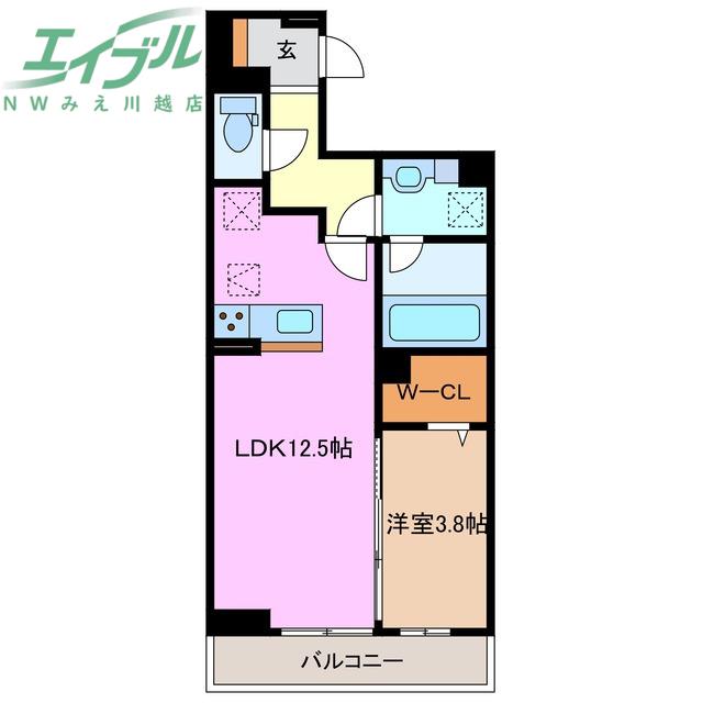 ディーシャンブル富田(1LDK/1階)の間取り写真