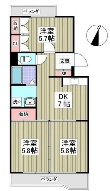 ハイツ山口(3DK/2階)の間取り写真