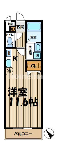 GEMINI(ワンルーム/2階)の間取り写真