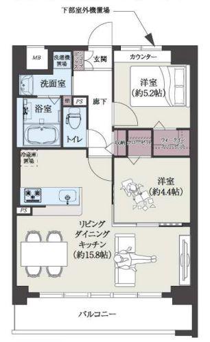 エルグランド博多の杜(2LDK/6階)の間取り写真