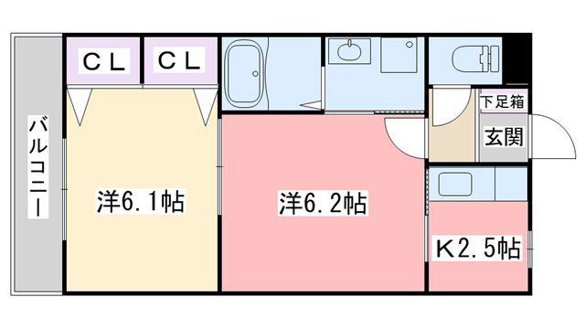 パレ・サンパティーク(2K/2階)の間取り写真