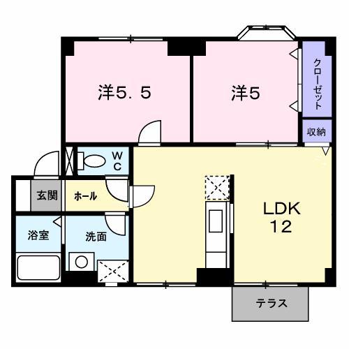 プラドール田川(2LDK/1階)の間取り写真