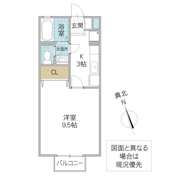 サンフィール B(1K/1階)の間取り写真