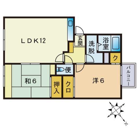 メロディハイツ永隈2号棟(2LDK/2階)の間取り写真