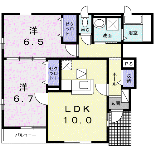 サニ-ブライト Y・S(2LDK/1階)の間取り写真
