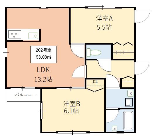 新川レジデンス(2LDK/2階)の間取り写真